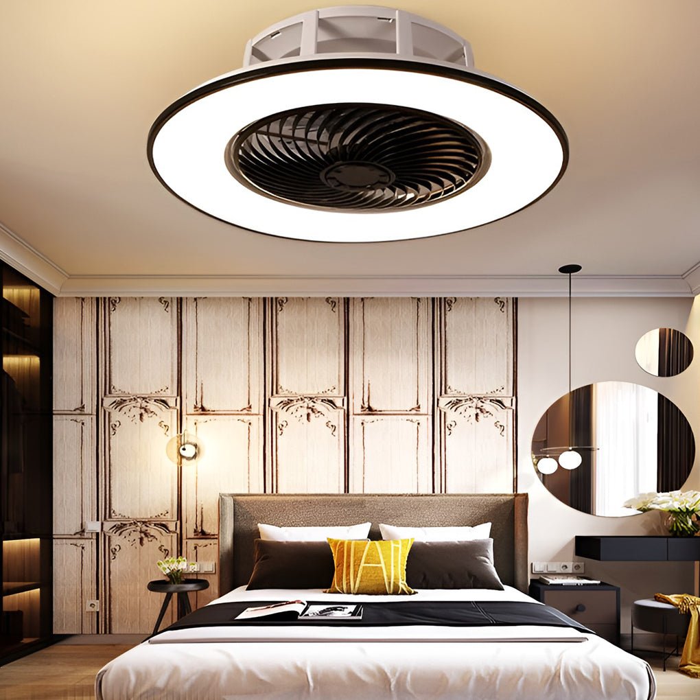 Round Stepless Dimming LED Black Modern Bladeless Ceiling Fans Lights - Dazuma