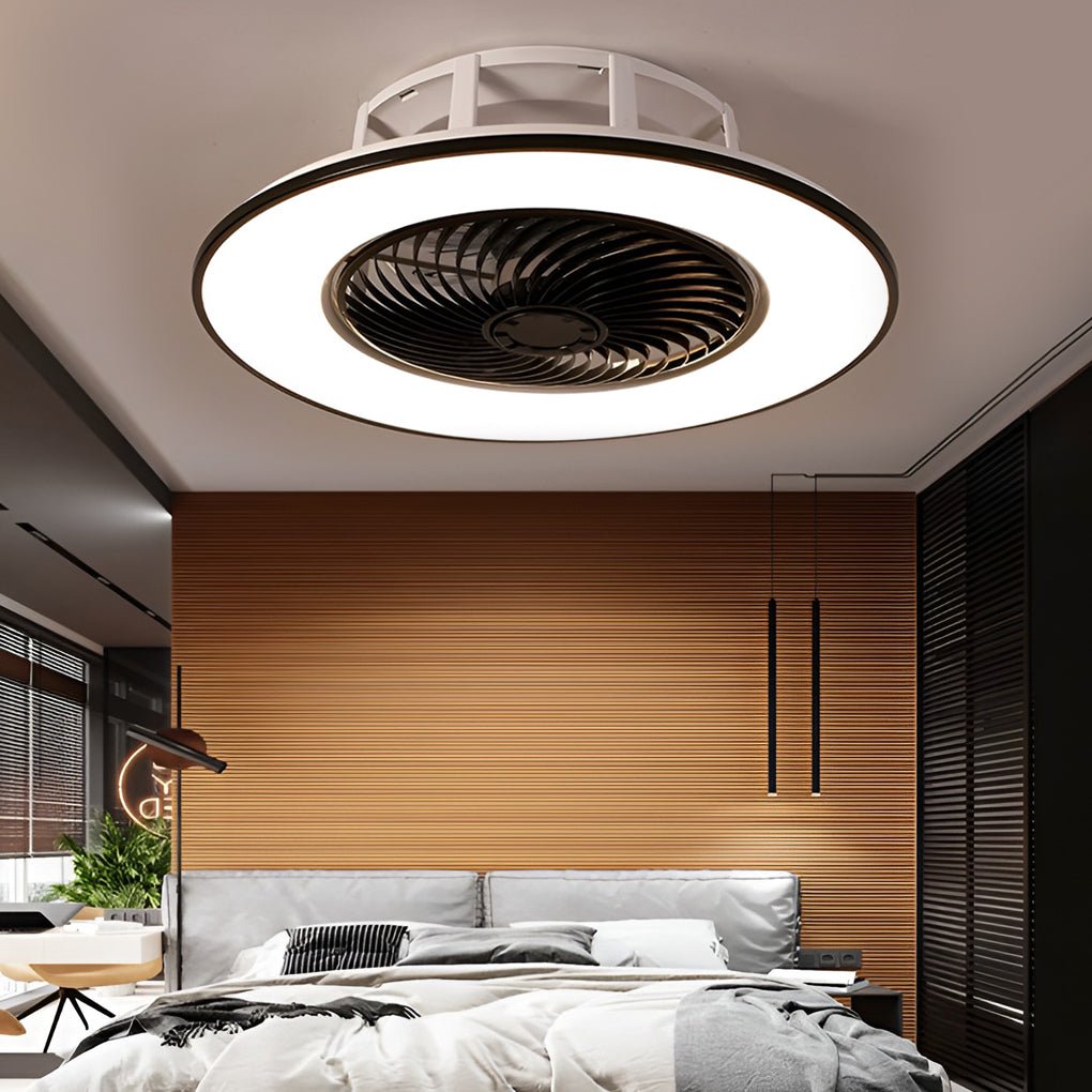 Round Stepless Dimming LED Black Modern Bladeless Ceiling Fans Lights - Dazuma