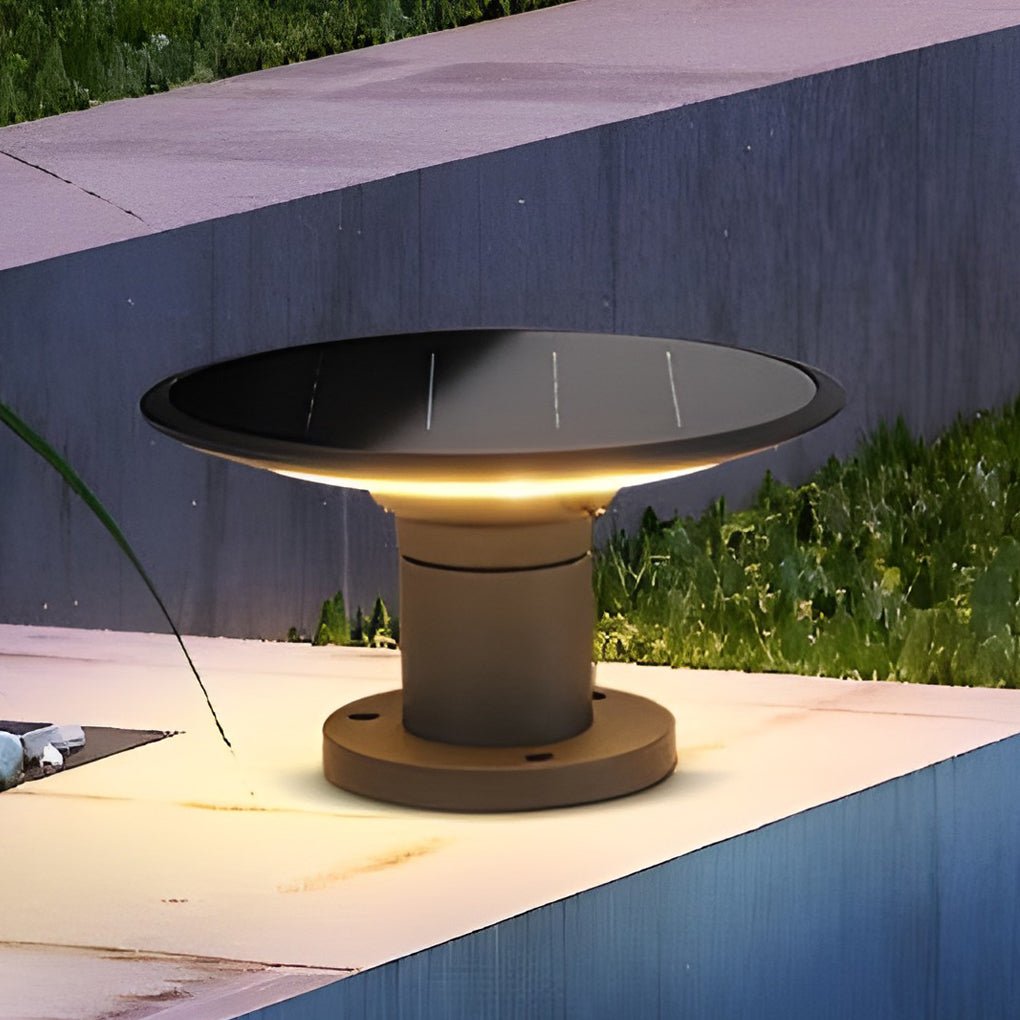 Round UFO Shaped Two Color LED Solar Waterproof Outdoor Fence Post Lights - Dazuma