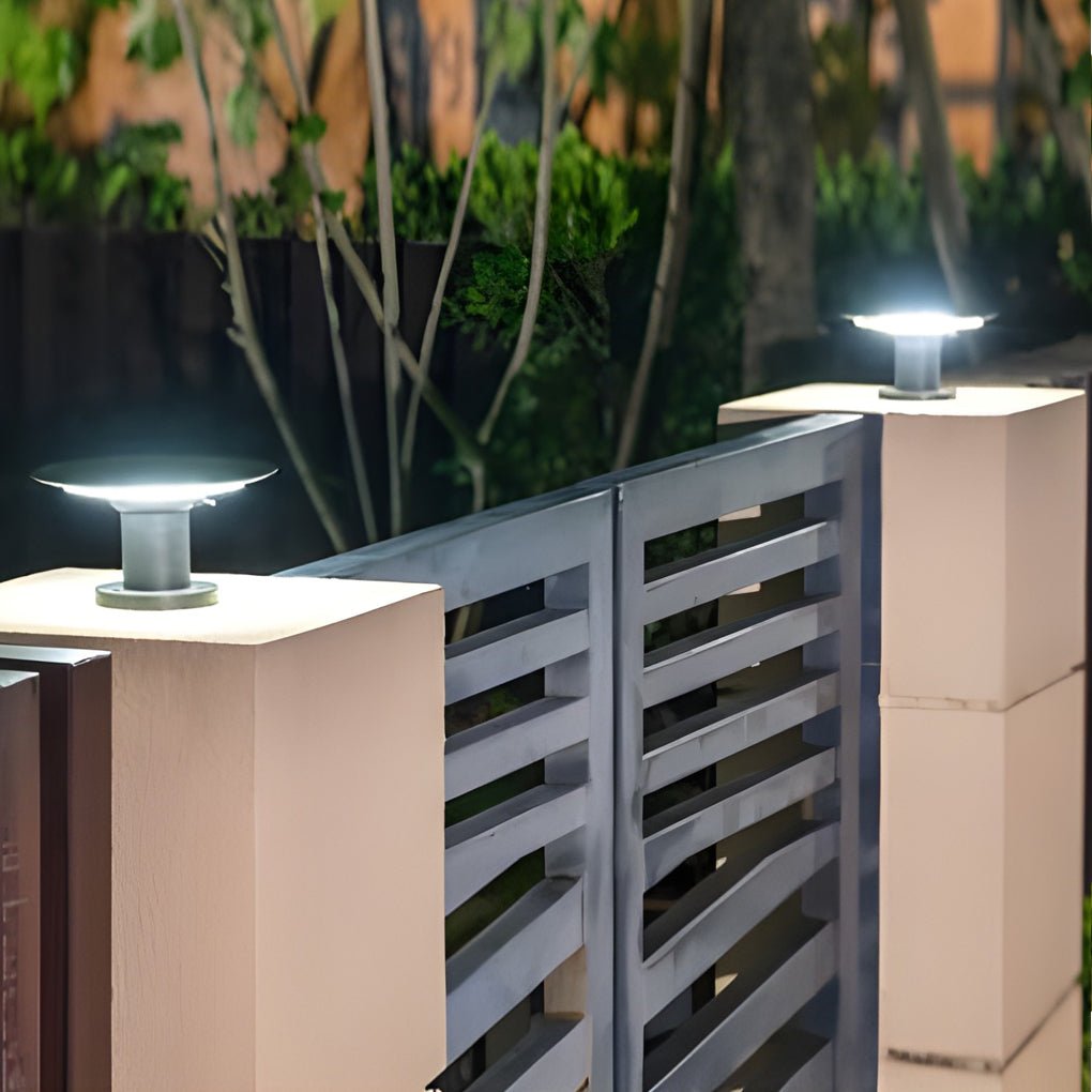 Round UFO Shaped Two Color LED Solar Waterproof Outdoor Fence Post Lights - Dazuma