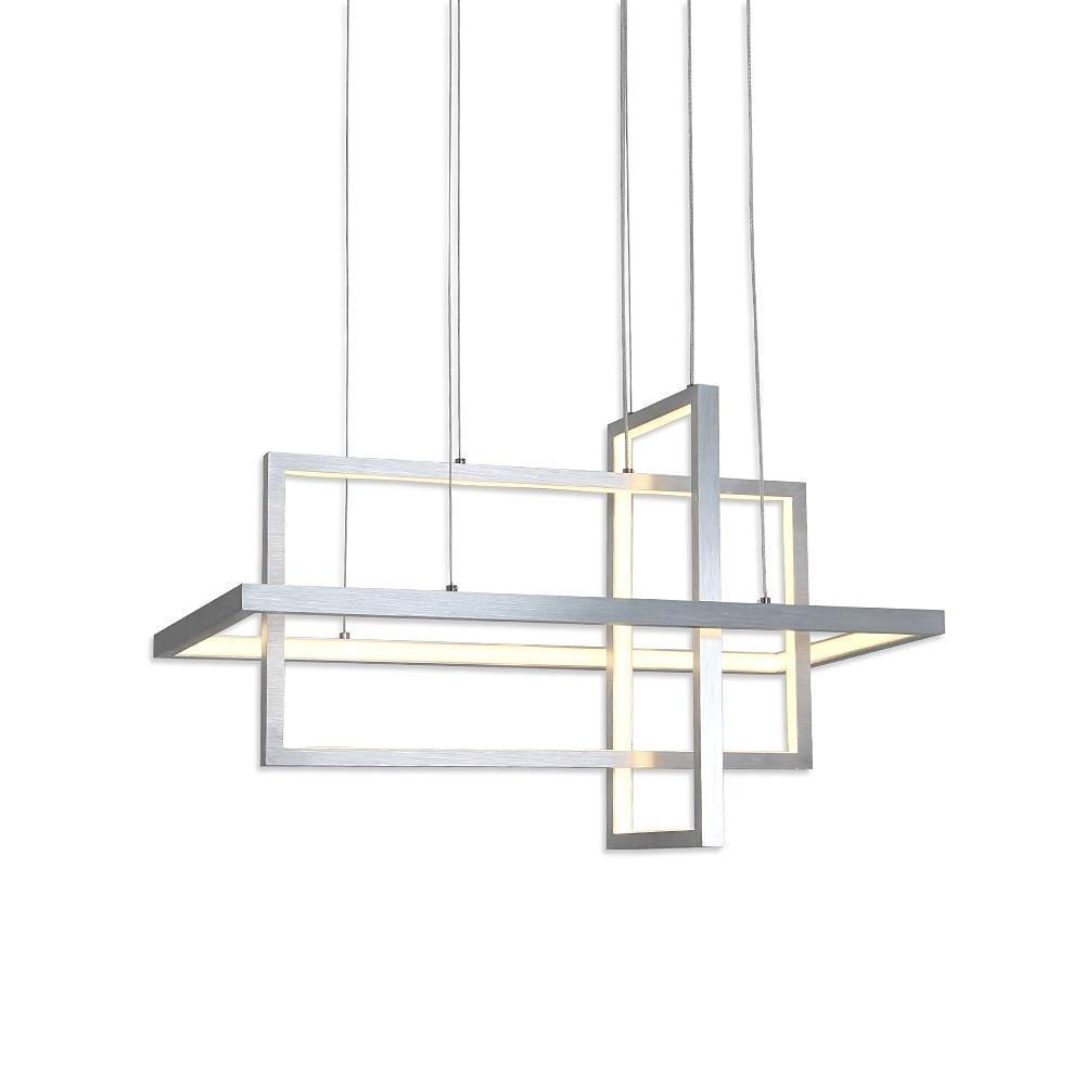 31.5'' Three - Part Futuristic Square Rectangular Hybrid Aluminum Chandelier with Capable Ambient Lights