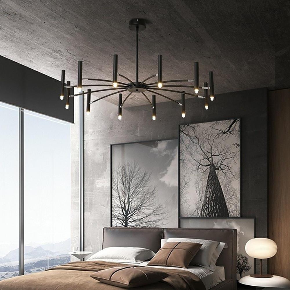 Linear Sputnik Chandelier - Black Metal, 12 Light, Modern Hanging Lights