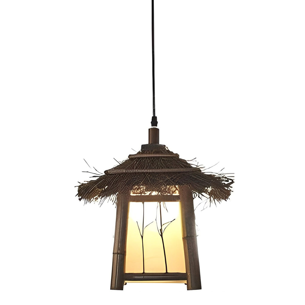 Rustic pendant light dimensions, front view with size specifications.