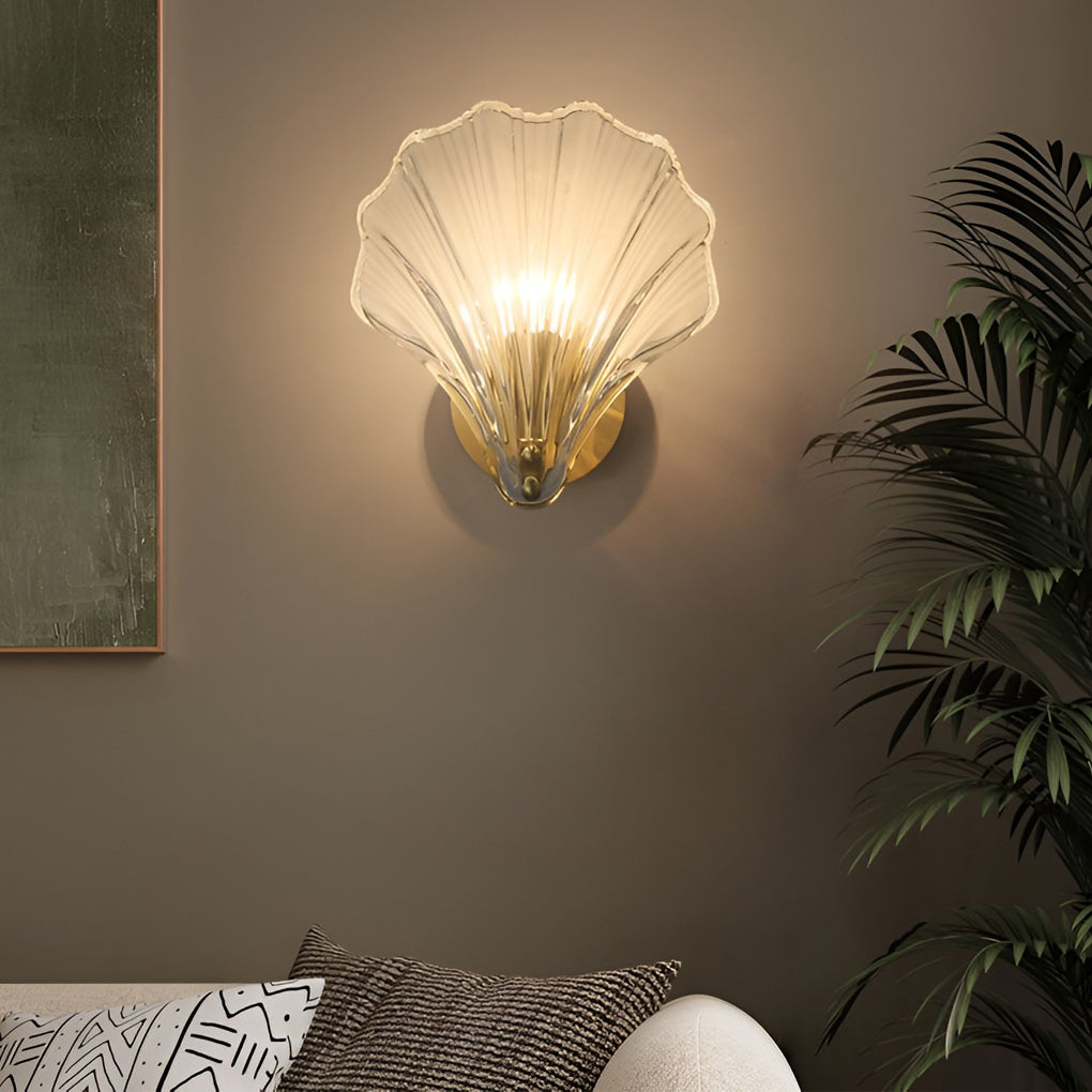 Enhance your home decor with seashell-shaped glass wall lamp elegant LED home lighting, combining style and energy-efficient illumination.