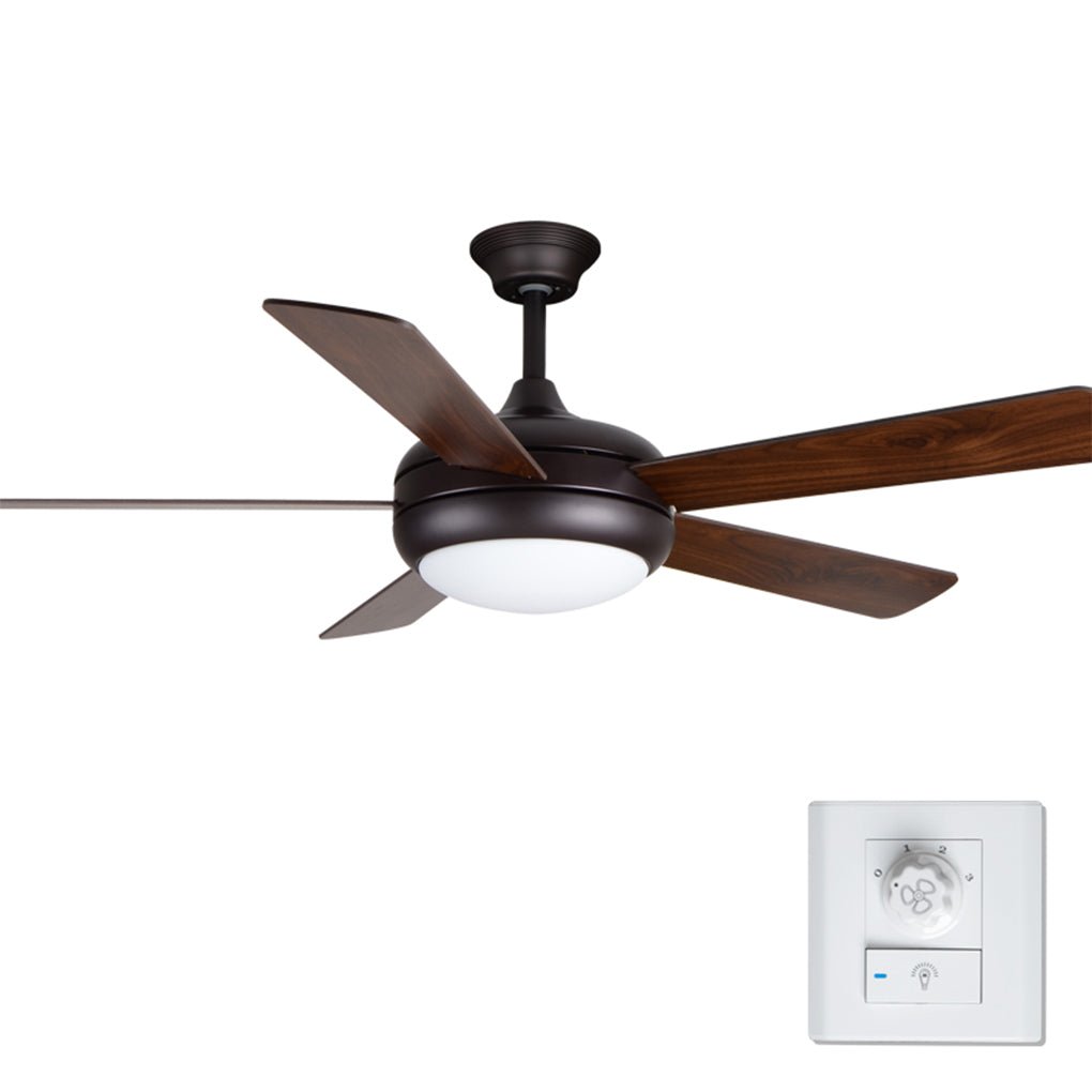 Semi-flush mount ceiling fan with light, close-up of the light cover and blades.