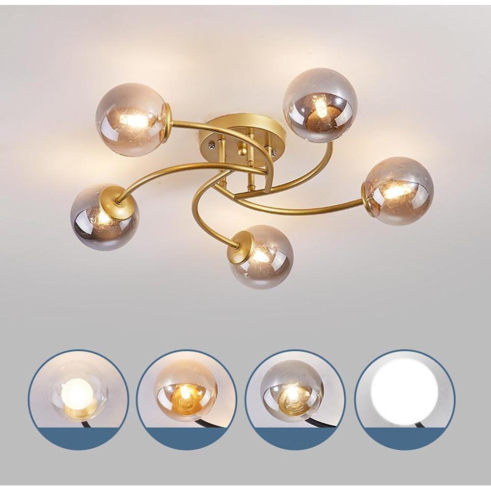 5 - light Glass Globe Design Swirled Metal LED Modern Ceiling Lights