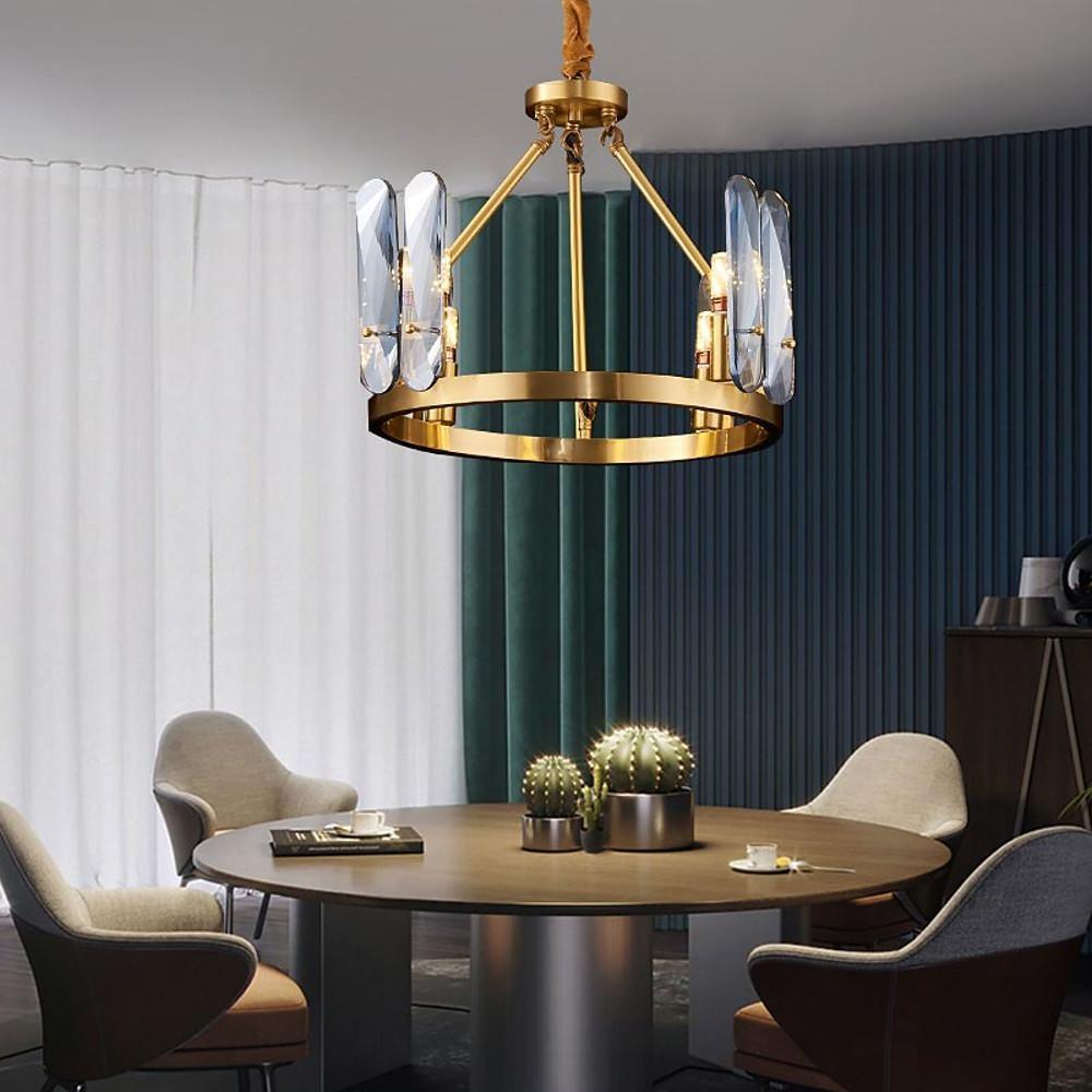 8 - light LED Circular Glass Copper Nordic Chandelier Pendant Lighting