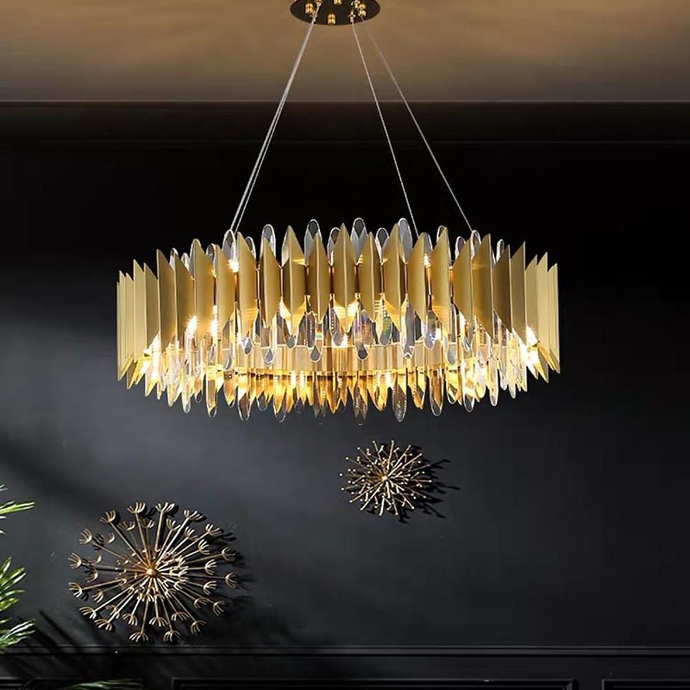 24'' LED Lantern Desgin Chandelier Modern Stainless Steel Crystal Chandeliers