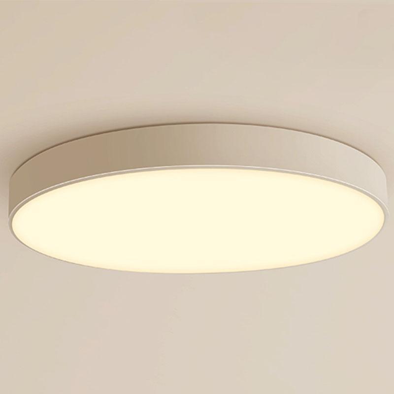 Simple flush mount ceiling light close-up showing warm light surface.