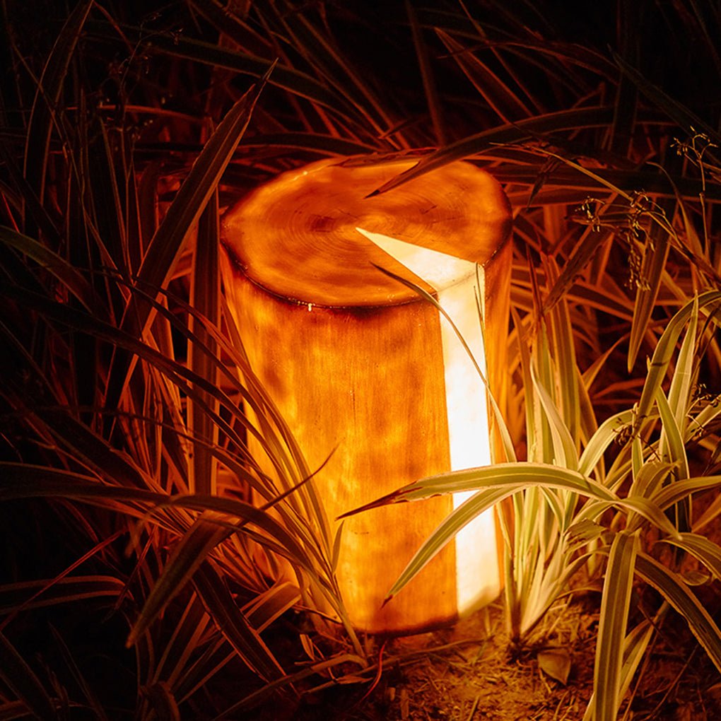 Realistic Tree Stump LED Outdoor Garden Lights - Cylindrical, Textured Design