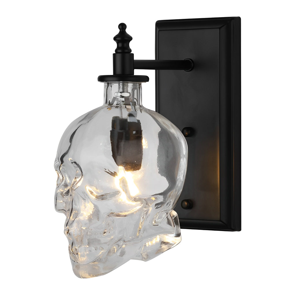 Glass lamp shades for wall lights in skull shape, displayed against a white background to highlight the unique design.