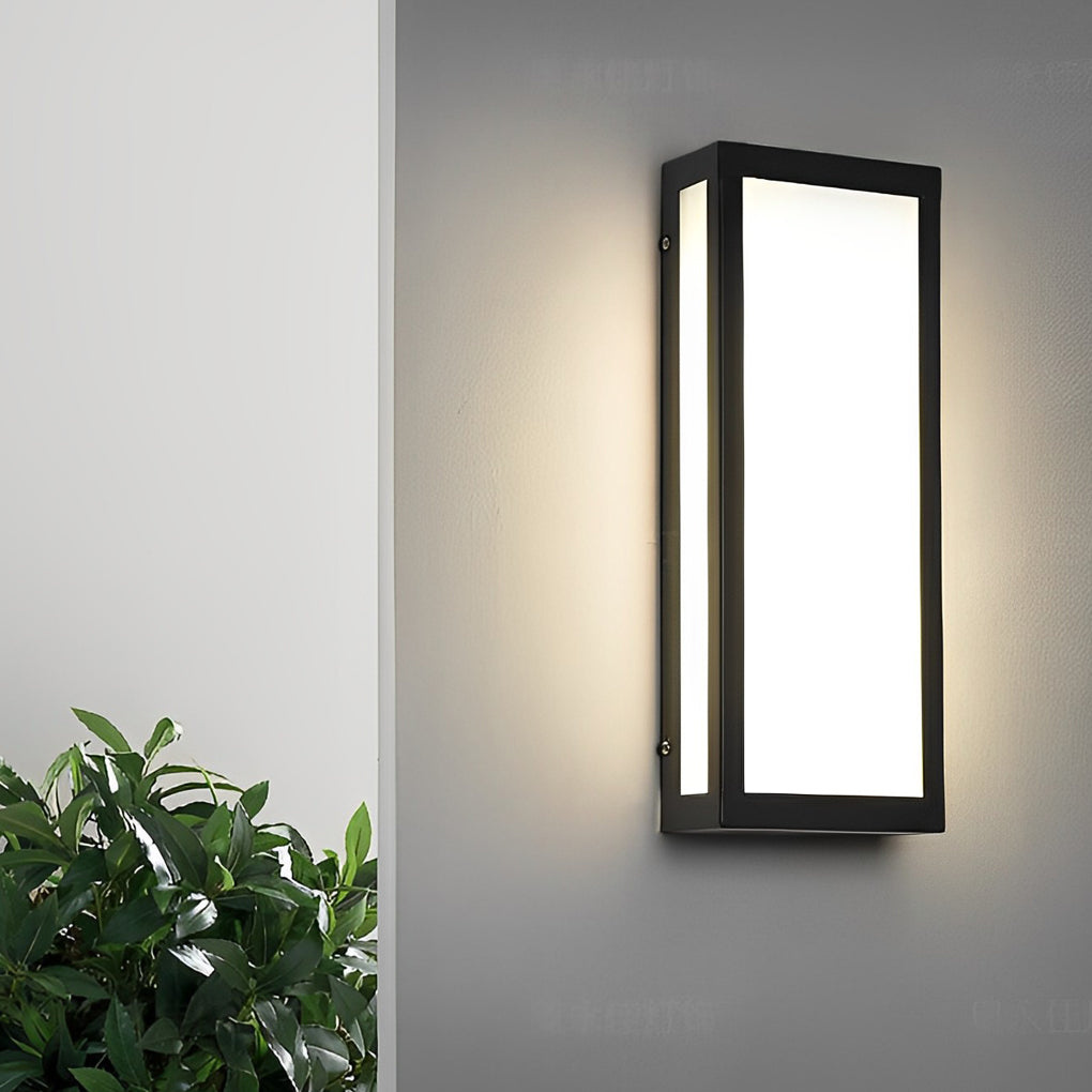 Rectangle outdoor wall lighting with sleek black frame mounted on exterior wall.