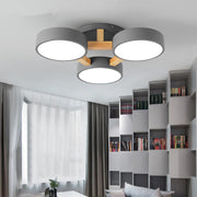 3 Circle Flush Mount Ceiling Light Metal Wood LED Light