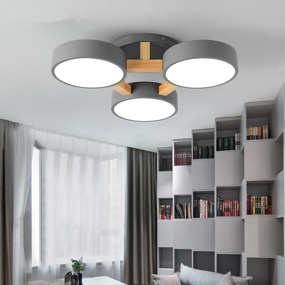 3 Circle Flush Mount Ceiling Light Metal Wood LED Light