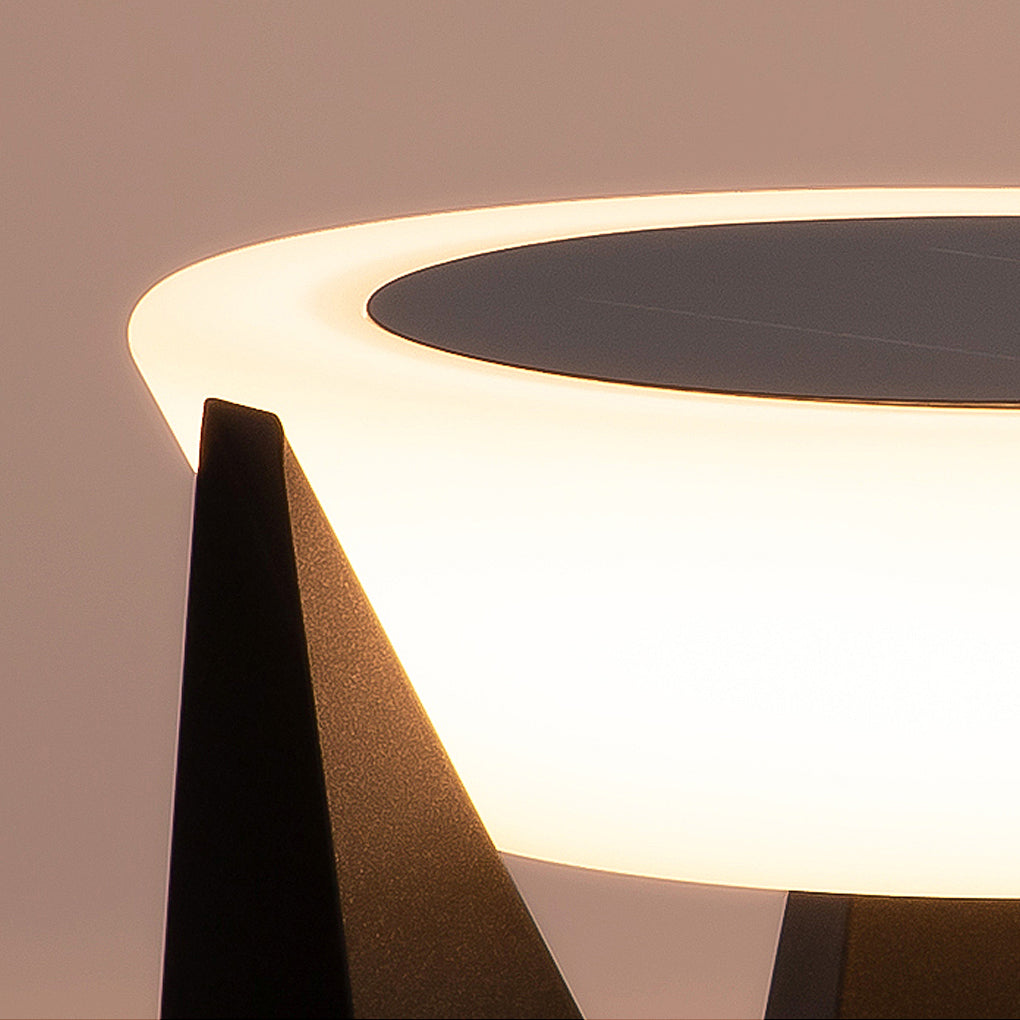 Solar fence pillar light product front view showing modern geometric design and soft light diffusion.