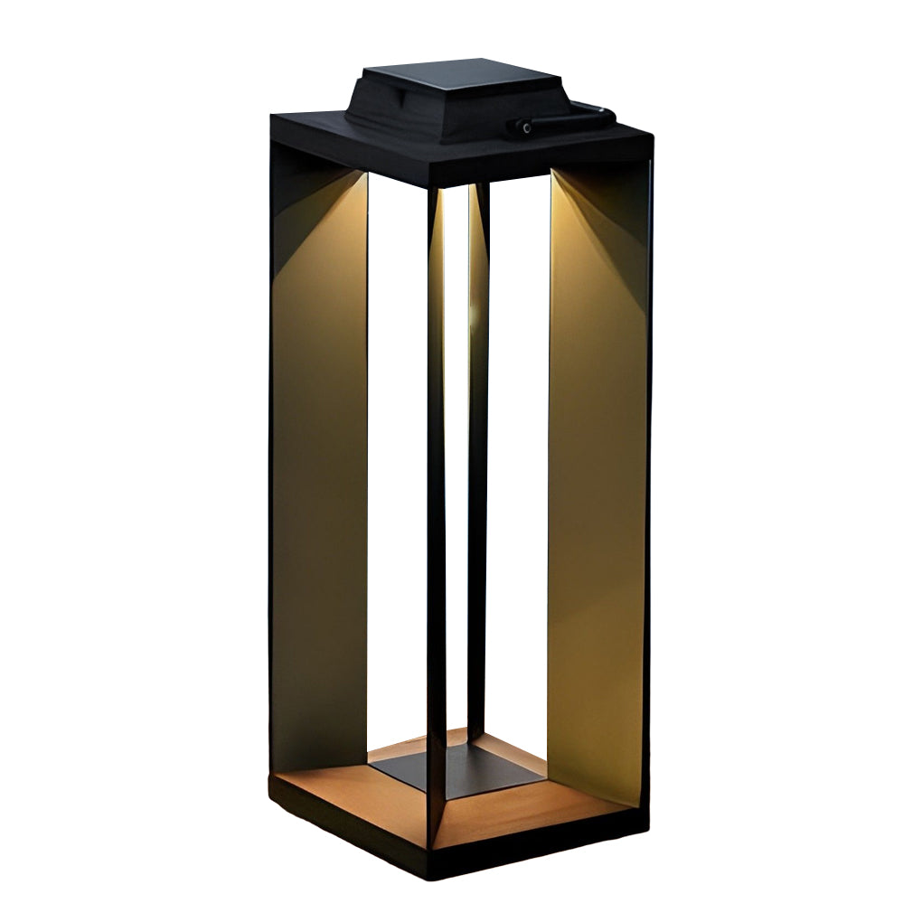 Single modern portable solar lantern with sleek metal frame shown on a clean background.