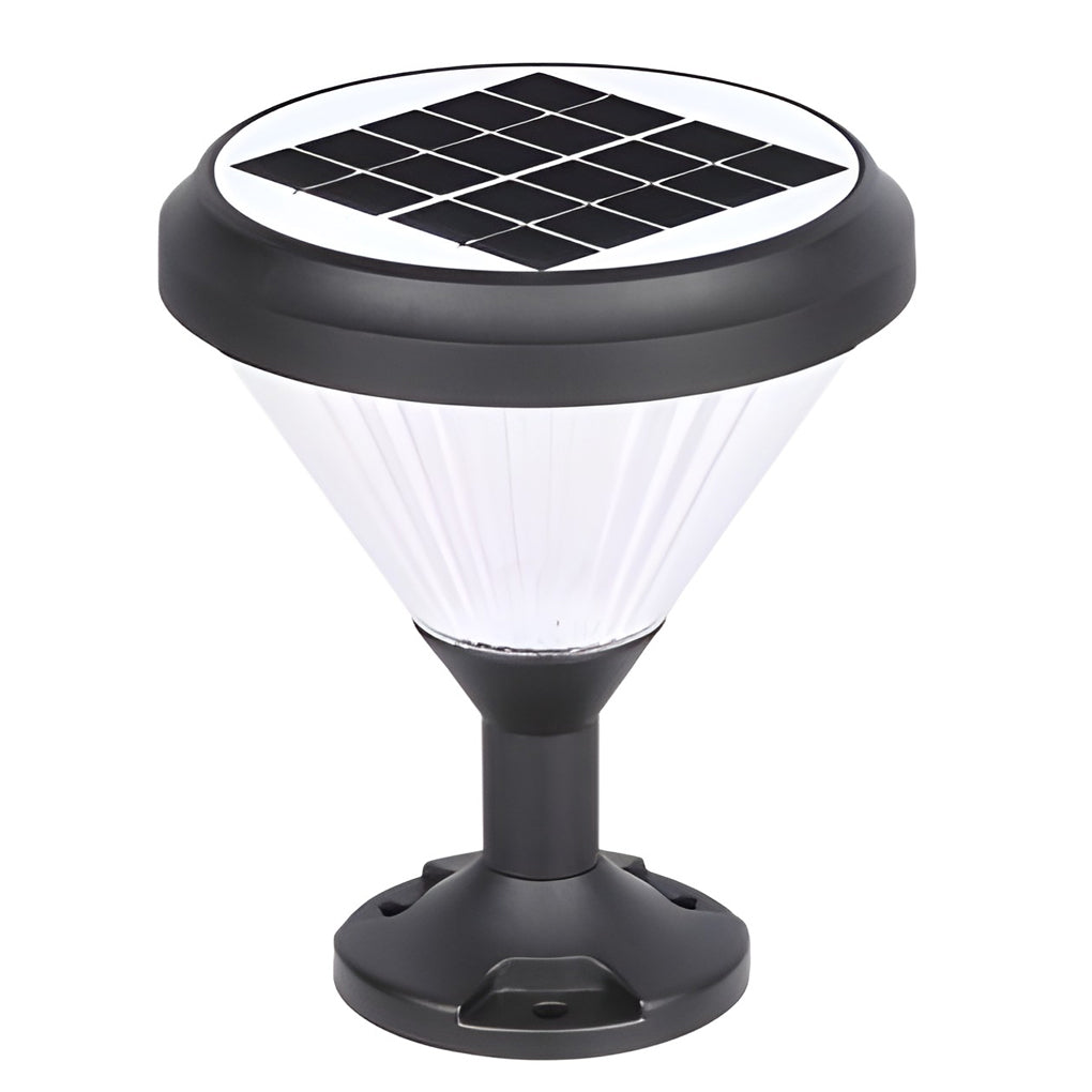 Solar light post cap with close-up of the light diffusion pattern.