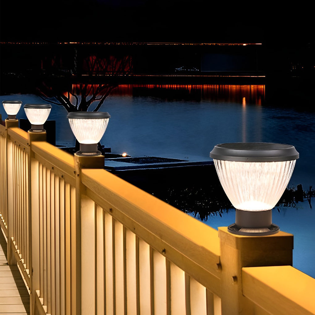 Solar light post cap illuminating a cozy outdoor bridge with directional glow.