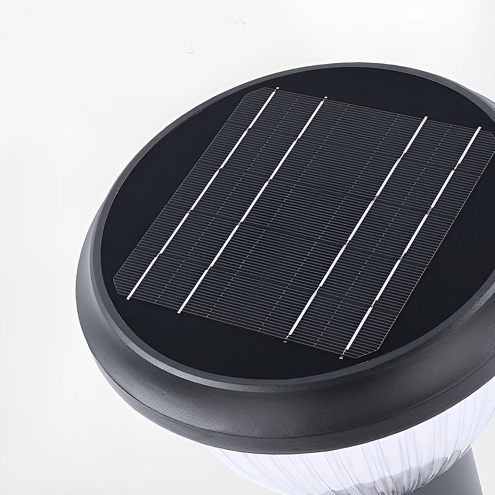 Solar light post cap with side view showing depth and installation.