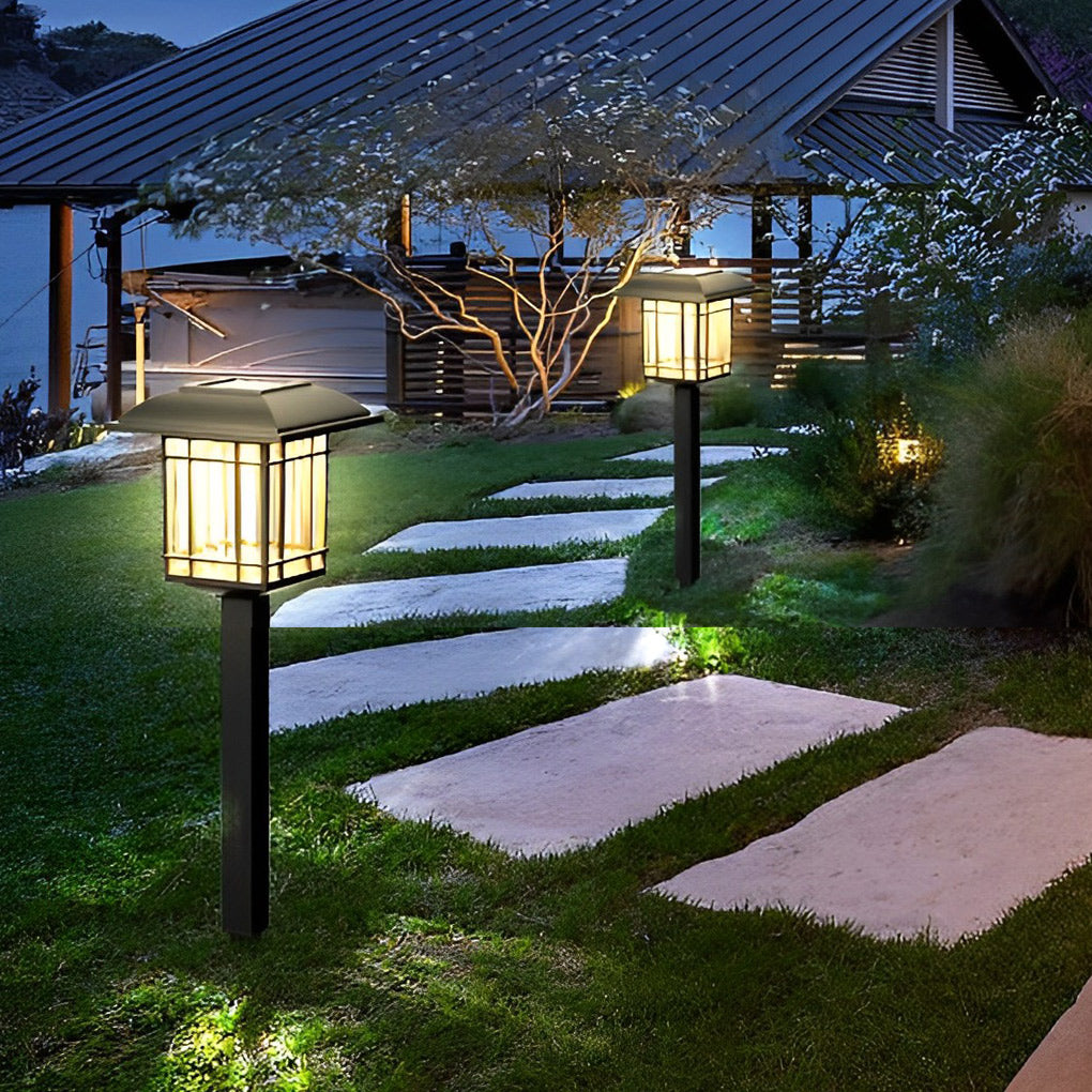 Solar outdoor lawn lights lining a garden path, creating a cozy and inviting atmosphere.