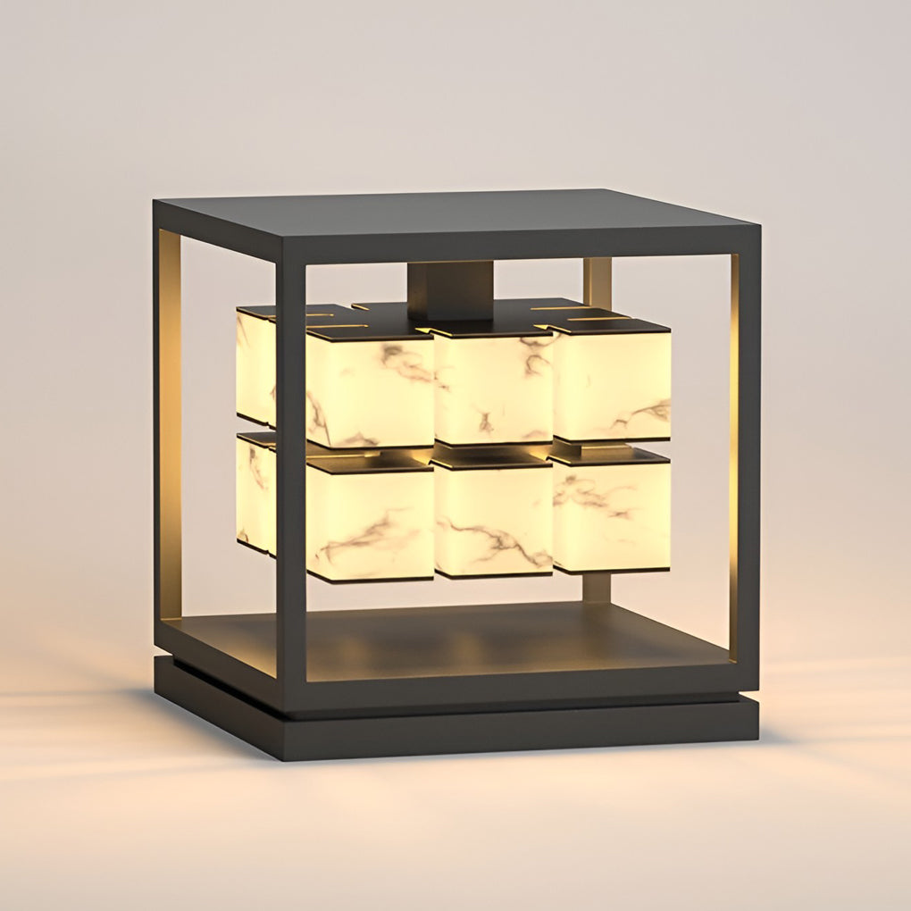 Multiple solar pillar lights installed along walkway