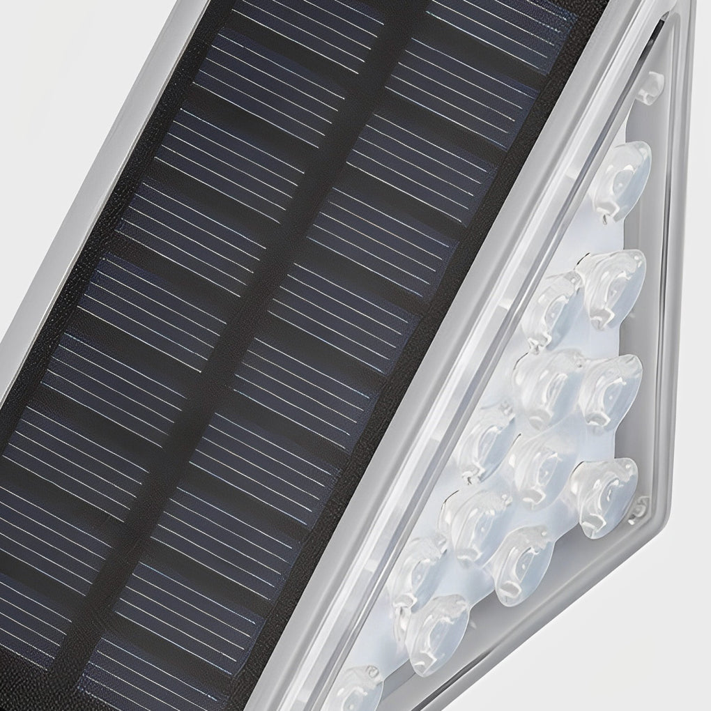 Close-up of solar powered lights for steps showing built-in solar panel and LED array for efficient charging.
