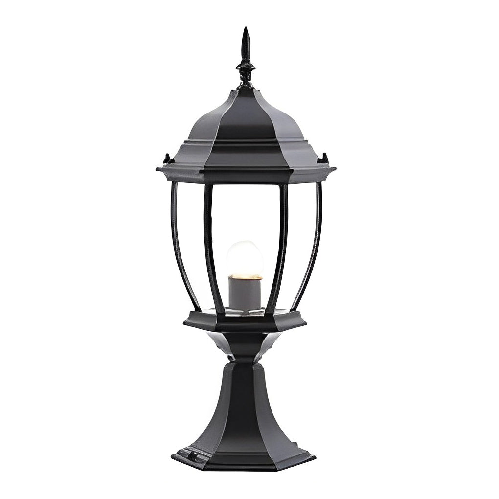 Solar powered pillar lights displayed on a white background, showcasing classic design.