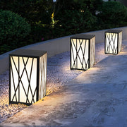 20W Square Solar LED Bollard Lights with Linear Pattern Lampshade