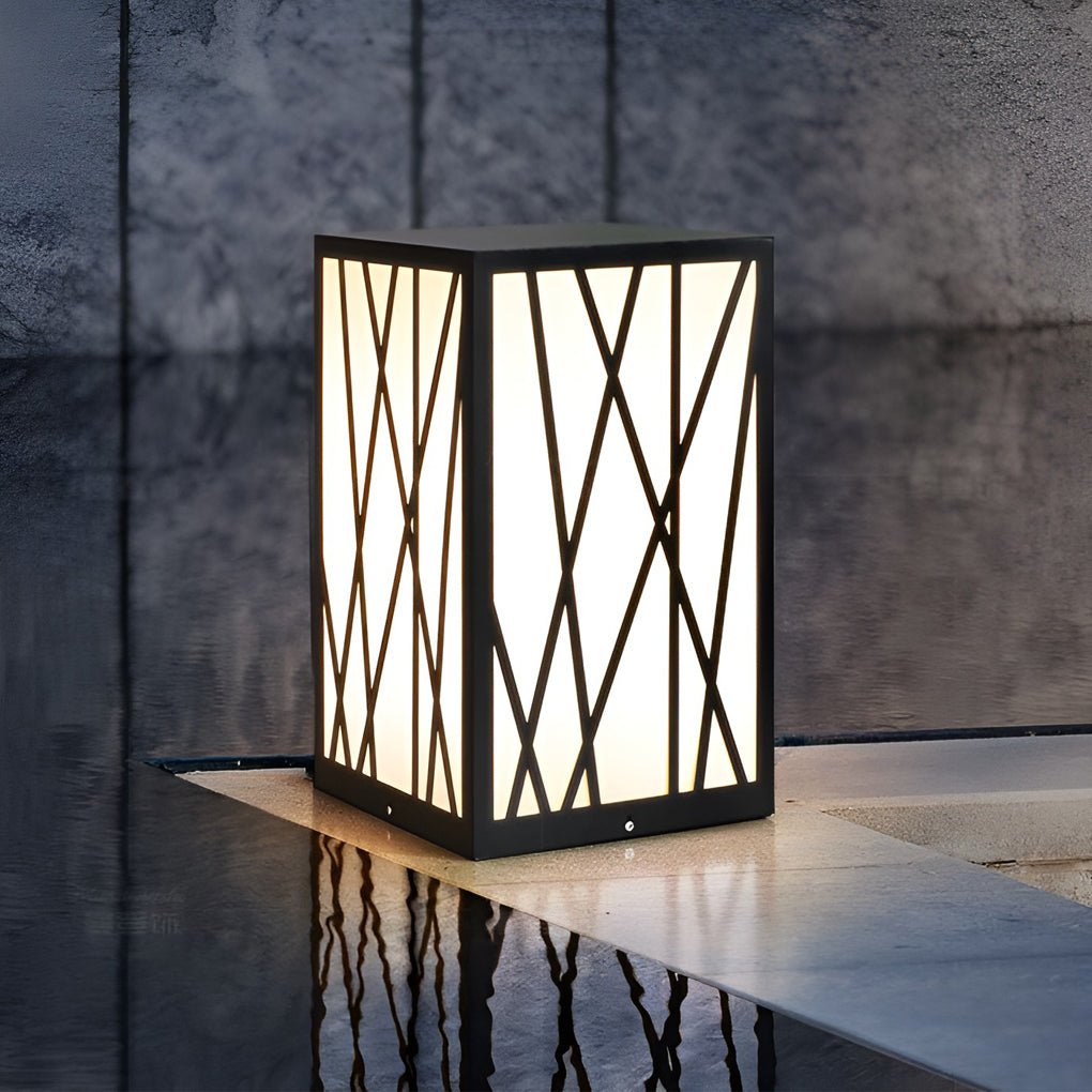 20W Square Solar LED Bollard Lights with Linear Pattern Lampshade