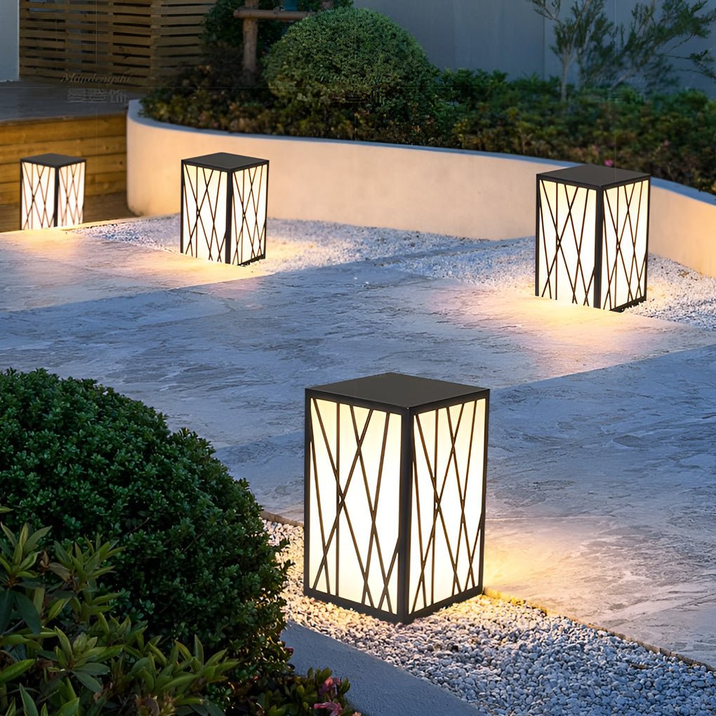 20W Square Solar LED Bollard Lights with Linear Pattern Lampshade