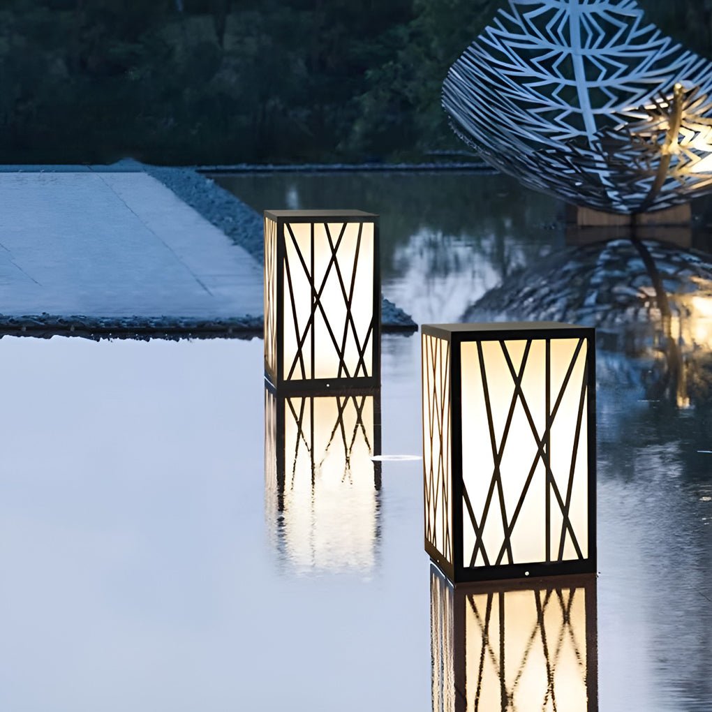 20W Square Solar LED Bollard Lights with Linear Pattern Lampshade