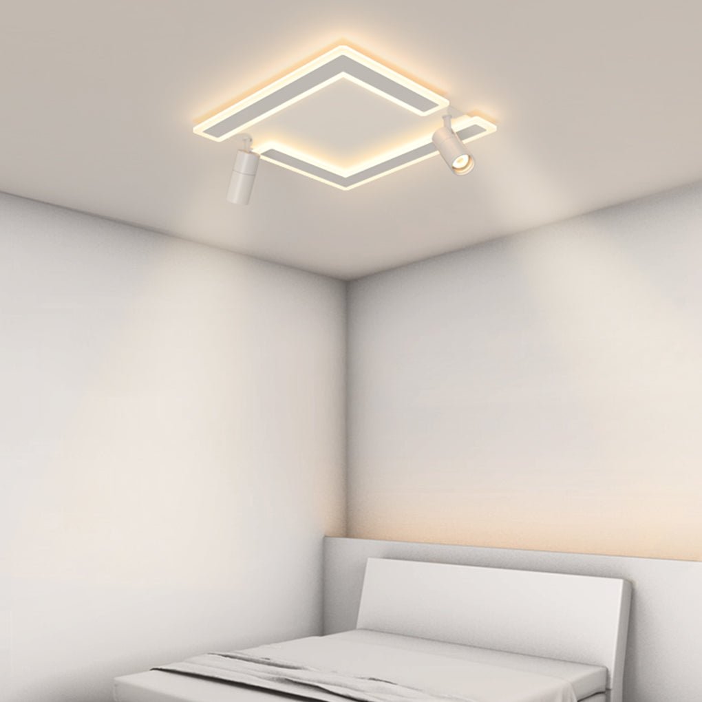 Square Dimmable Flush Mount Modern Lighting with 2 Adjustable Spotlights Track Lights - Dazuma