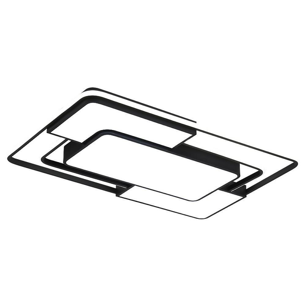 Close up detail of square flush mount ceiling light frame with warm LED glow