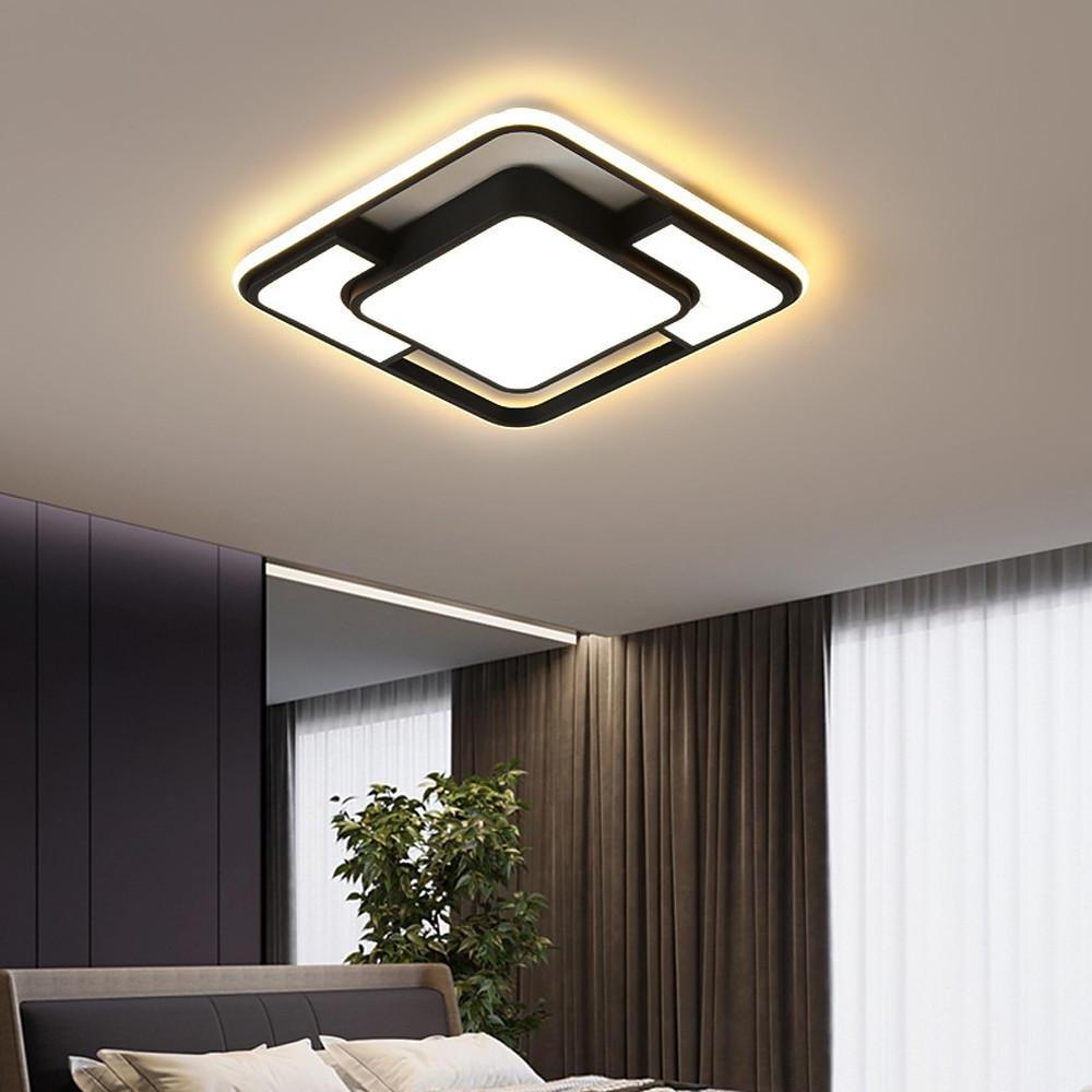 Modern square flush mount ceiling light with indirect halo lighting effect