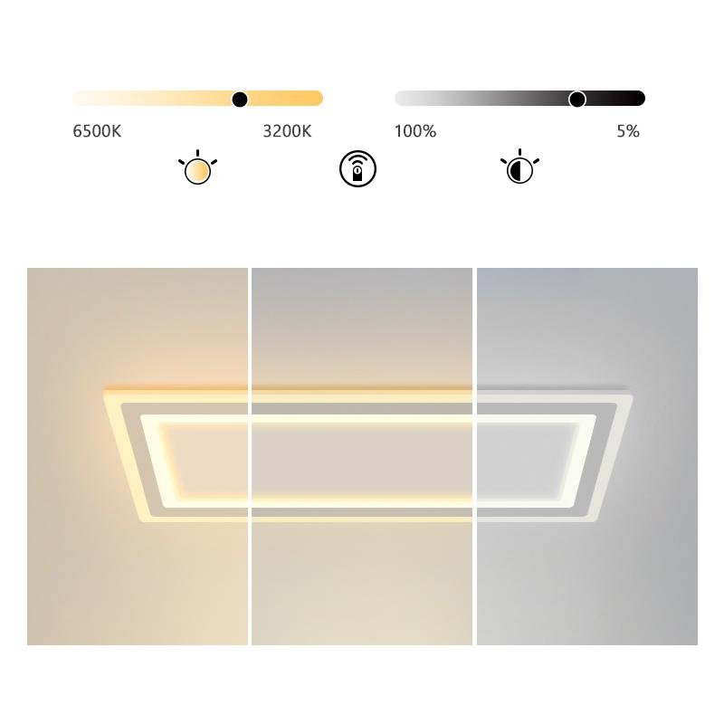 Close-up of square flush mount light showcasing its layered and modern design.