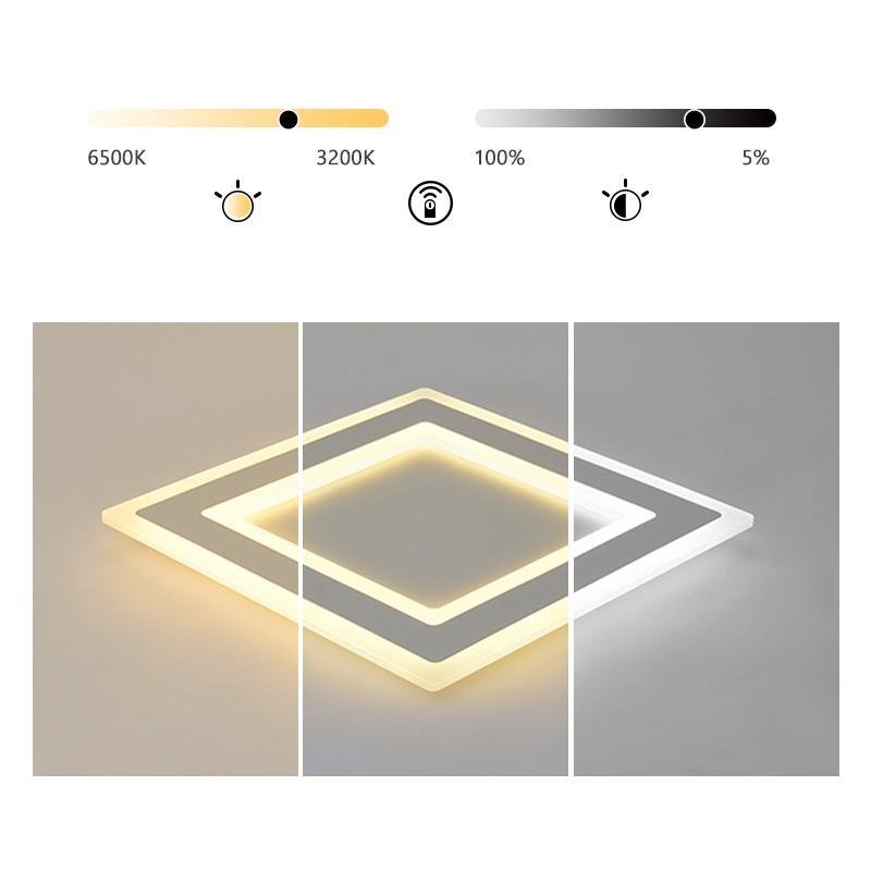 Square flush mount light with a sleek design, mounted in a contemporary interior.
