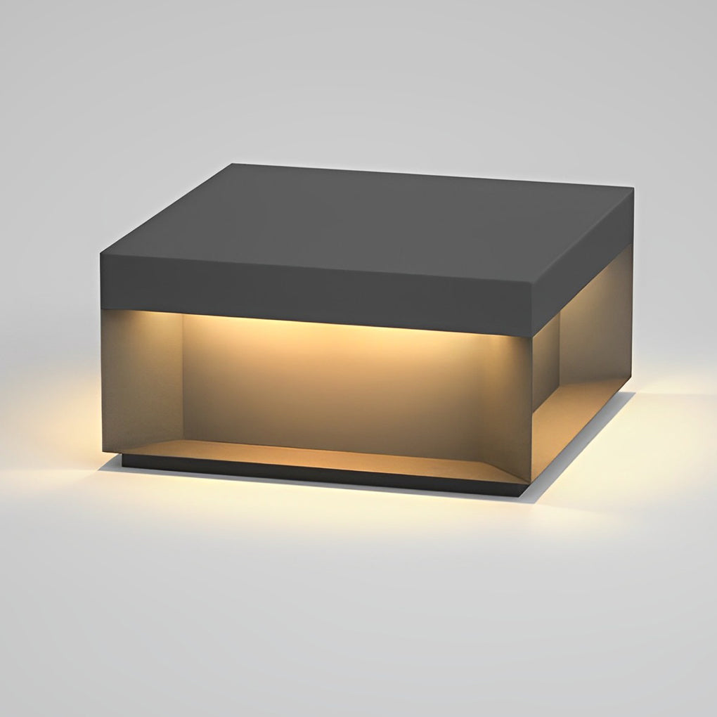 Square solar deck lights product image with black housing isolated on white background.