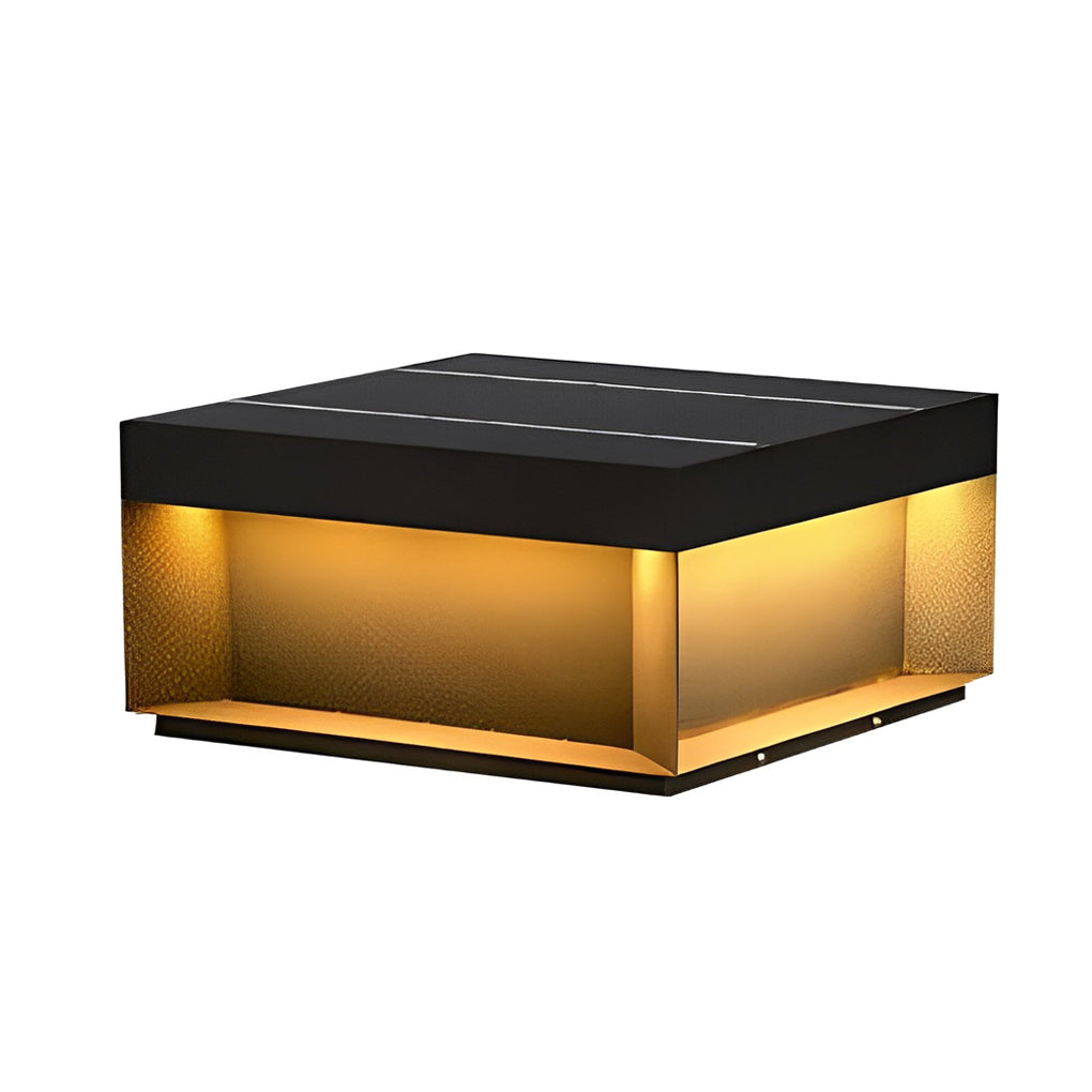 Square solar deck lights with integrated solar panel shown in isolated product view.