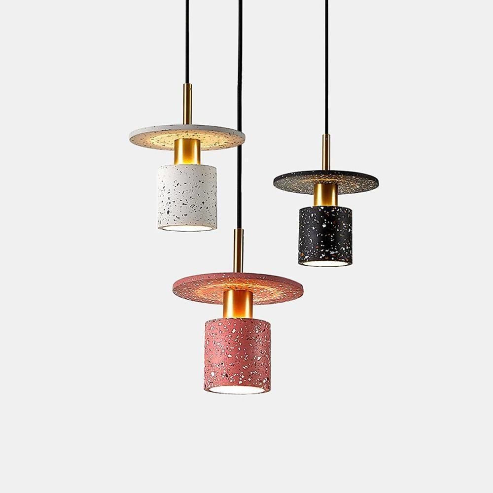 Terrazzo - Inspired Cement Cylinder LED Pendant Lights Modern Island Lighting