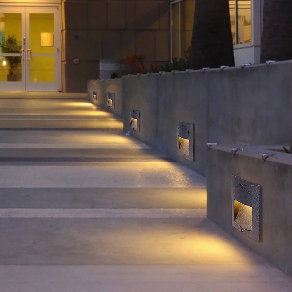 LED surface mounted step lights brighten stairs and pathways with modern design, combining functionality and elegant outdoor aesthetics.