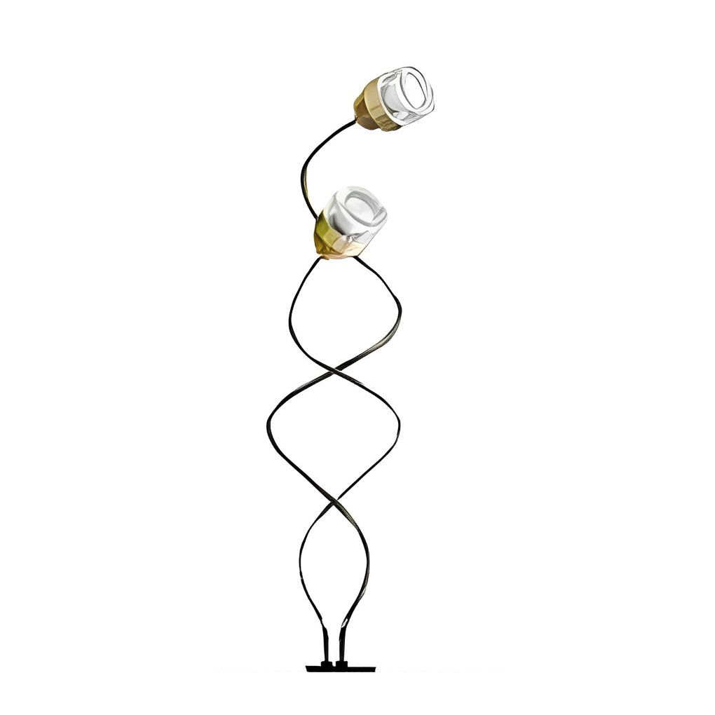 Syphasera standing lamp double spiral design highlighting artistic outdoor floor lighting form.