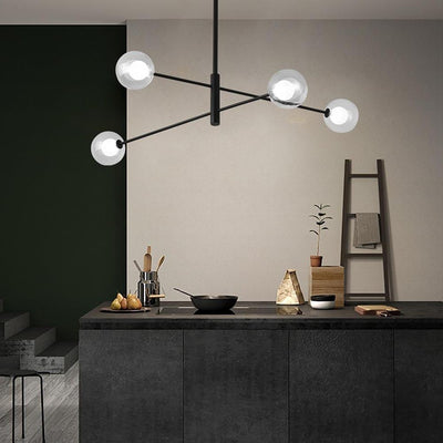 4-light Glass LED Linear Design Black Modern Sputnik Chandelier Ceiling Lights