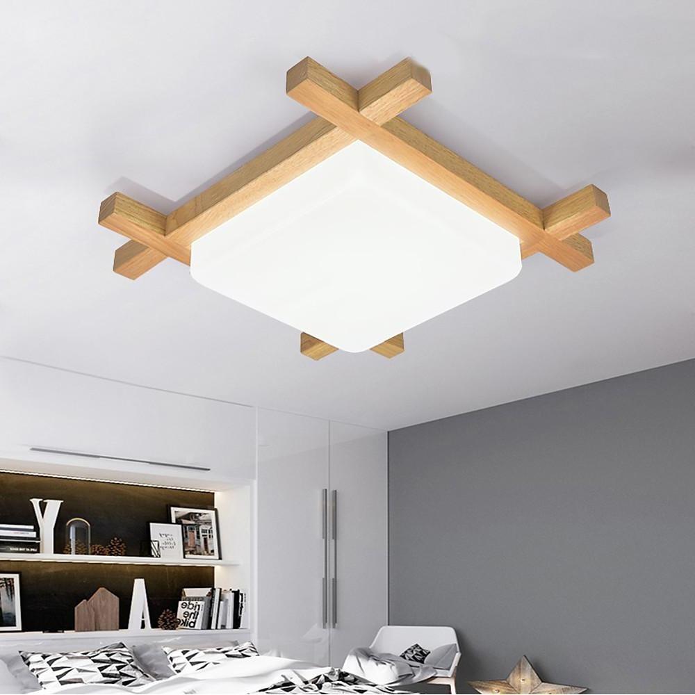 16'' LED 1-Light Dimmable Flush Mount Lights Nordic Style Modern PVC Wood Bamboo Dimmable Ceiling Lights-dazuma