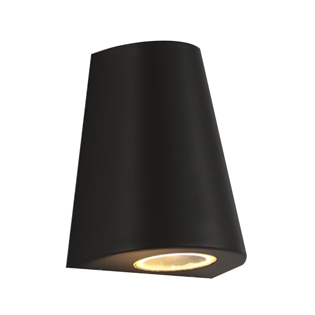 Tapered wall light, side view of the minimalist design and light.