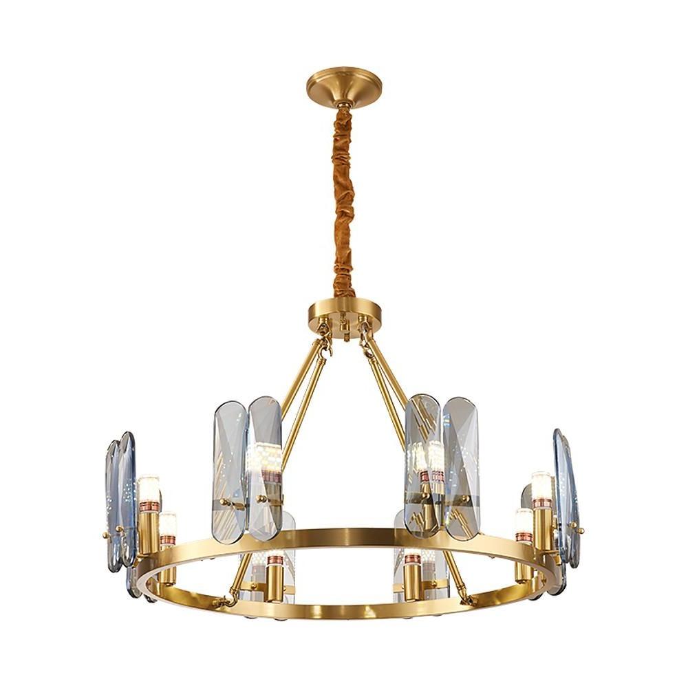 8 - light LED Circular Glass Copper Nordic Chandelier Pendant Lighting