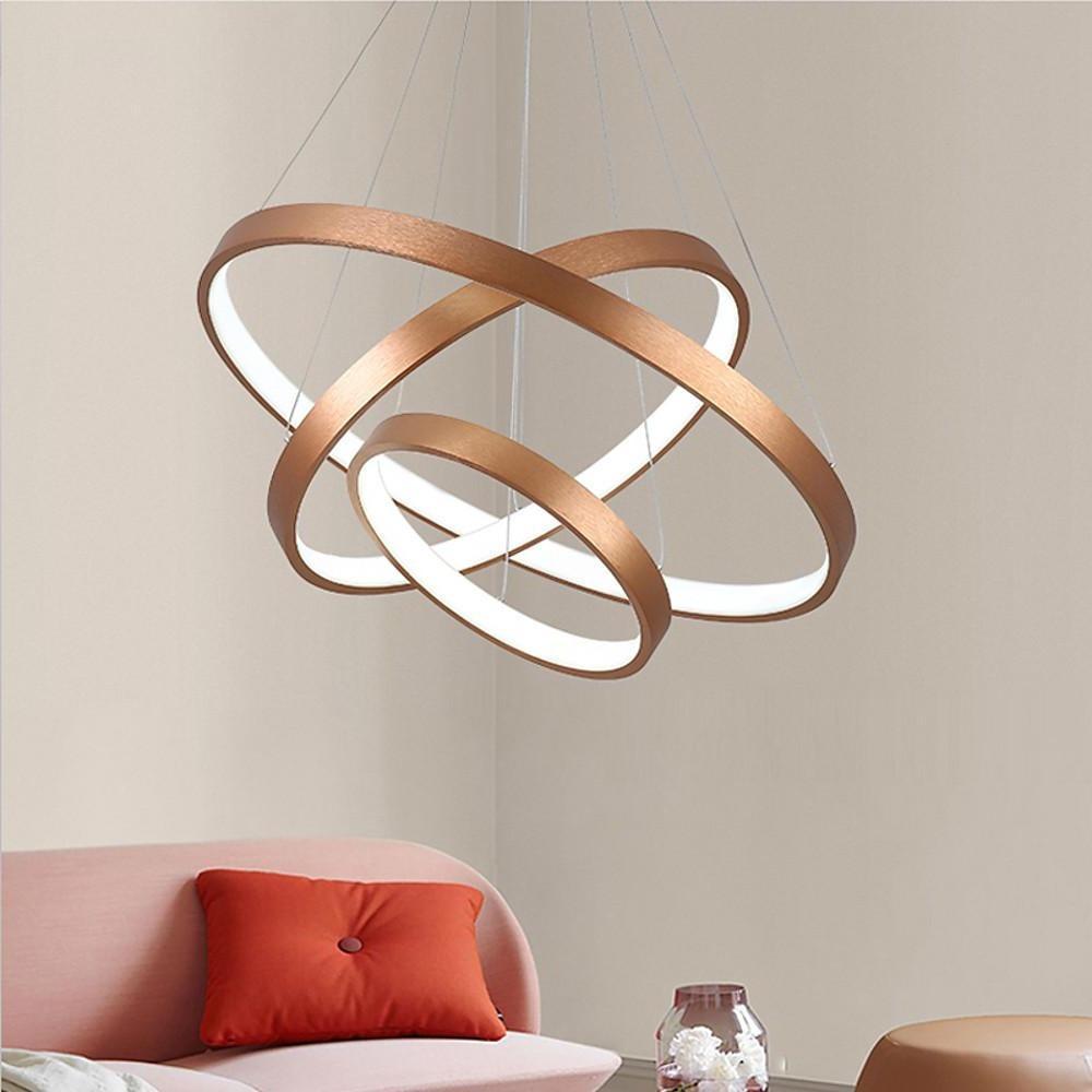 Acrylic Bronze 3 - Tier Ring Chandelier Dimmable LED, 59" Adjustable Pendant Lights