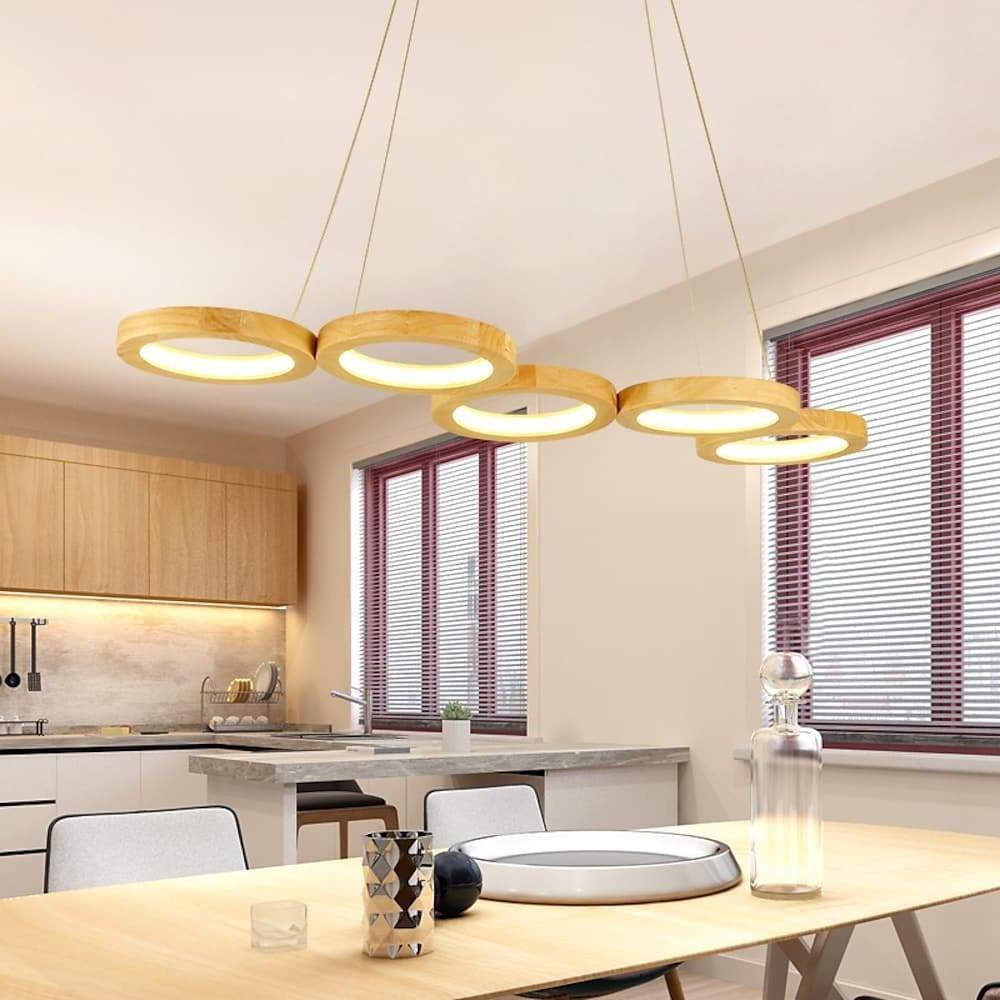 4 Circle Light Modern Wood Acrylic Design Pendant Lighting LED Kitchen Lighting Dining Room Lighting Ceiling Light