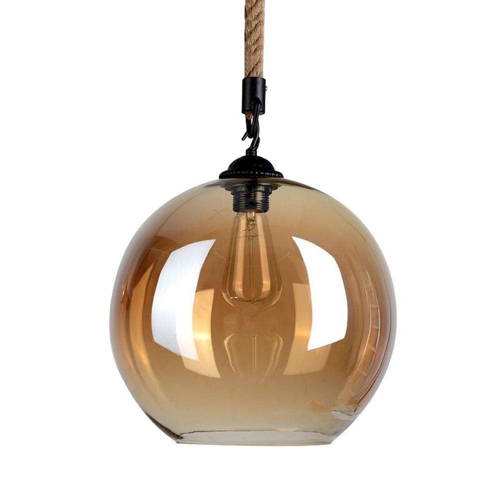 8'' LED Incandescent 1-Light Single Design Globe Design Pendant Light Nordic Style Modern Glass Hemp Rope Island Lights-dazuma