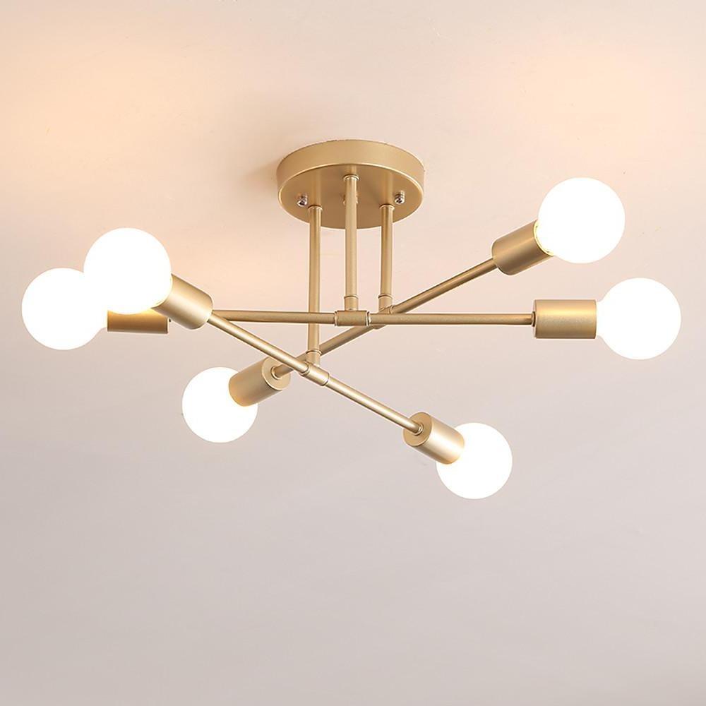 6-Light Globes LED Linear Sputnik Chandelier Modern Semi-Flush Mount ...