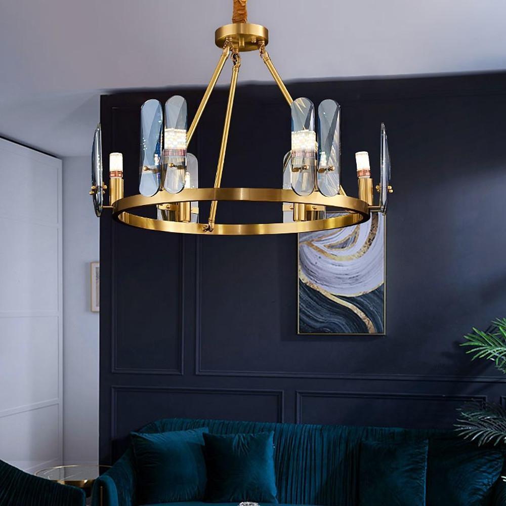 8 - light LED Circular Glass Copper Nordic Chandelier Pendant Lighting